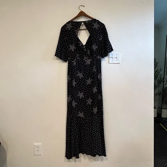 5/$40 Topshop Star Print Black Maxi Dress Size 8 - Picture 7 of 8